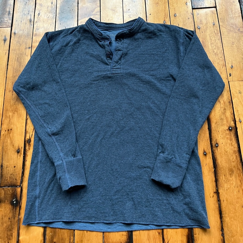 VTG LL Bean Men’s Large River Drivers Shirt Two Layer Blue Wool Base Layer Faded
